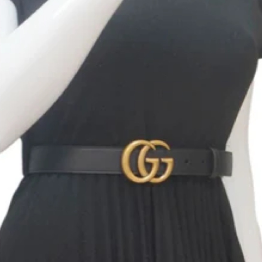 Gucci Marmont GG Black Leather Belt Size 80/32 Gold Buckle - Picture 1 of 4